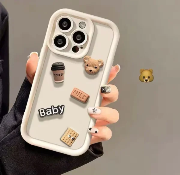 Cute 3D Bear Coffee Cartoon Silicone Case For iPhone 15 14 13 12 11 Pro Max 8 7 SE XS Luxury Design Case - Image 4