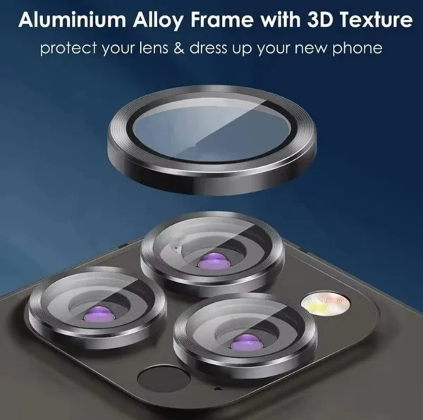 Metal Ring Camera Lens Protector for iPhone 16 15 14 13 12 11 Pro Max Tempered Glass Scratch Resistant Camera Film - Image 2
