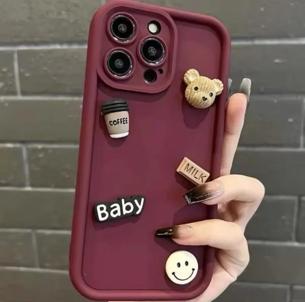 Cute 3D Bear Coffee Cartoon Silicone Case For iPhone 15 14 13 12 11 Pro Max 8 7 SE XS Luxury Design Case - Image 3