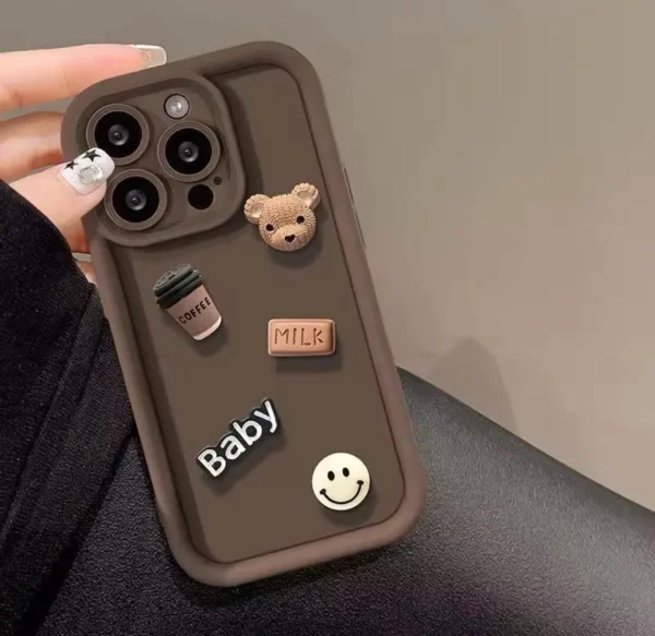 Cute 3D Bear Coffee Cartoon Silicone Case For iPhone 15 14 13 12 11 Pro Max 8 7 SE XS Luxury Design Case - Image 5