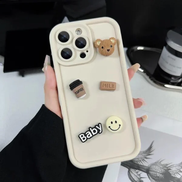 3D Bear Cute Case - White