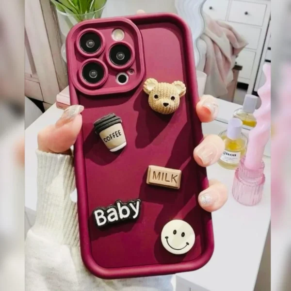 3D Bear Cute Case - Maroon