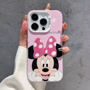 Fashion Disney Mickey Minnie Mouse Case- For iPhone 16 15 14 13 12 11 Pro Max X Xs SE2 7 8 Plus Back Cover Girls Cartoon Pink Design Cute Case