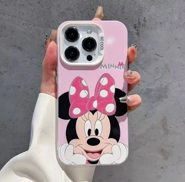Fashion Disney Mickey Minnie Mouse Case- For iPhone 16 15 14 13 12 11 Pro Max X Xs SE2 7 8 Plus Back Cover Girls Cartoon Pink Design Cute Case