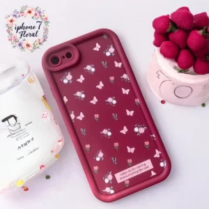 iPhone 7/ 8/ SE2/ SE3 Back Cover- Fashion Aesthetic Rose Floral Case For Girls Flower Cute Design Maroon Silicone Phone Case
