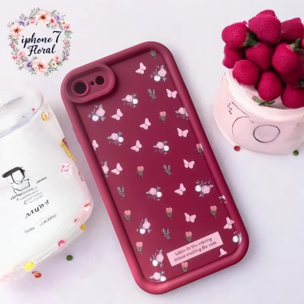 iPhone 7/ 8/ SE2/ SE3 Back Cover- Fashion Aesthetic Rose Floral Case For Girls Flower Cute Design Maroon Silicone Phone Case