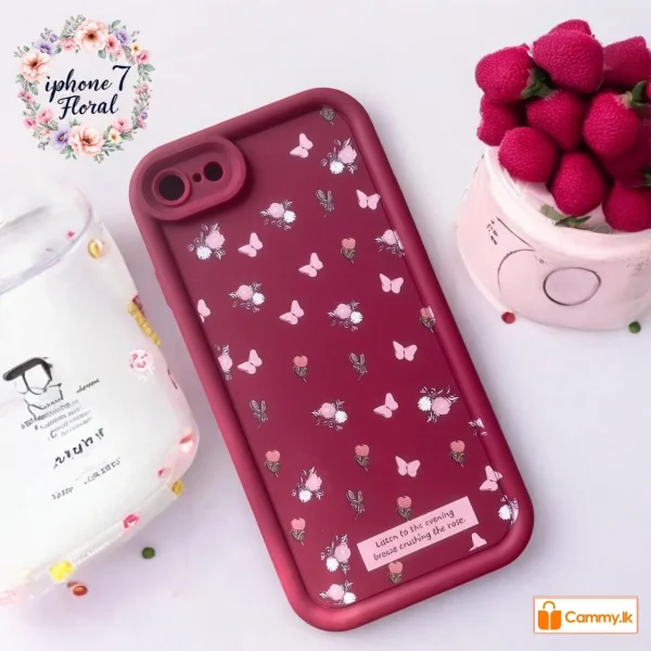 iPhone 7/ 8/ SE2/ SE3 Back Cover- Fashion Aesthetic Rose Floral Case For Girls Flower Cute Design Maroon Silicone Phone Case - Image 4