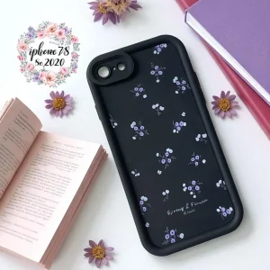 iPhone 7/ 8/ SE2/ SE3 Back Cover- Fashion Aesthetic Rose Floral Case For Girls Flower Cute Design Black Silicone Phone Case
