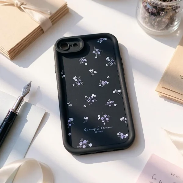 iPhone 7/ 8/ SE2/ SE3 Back Cover- Fashion Aesthetic Rose Floral Case For Girls Flower Cute Design Black Silicone Phone Case - Image 2