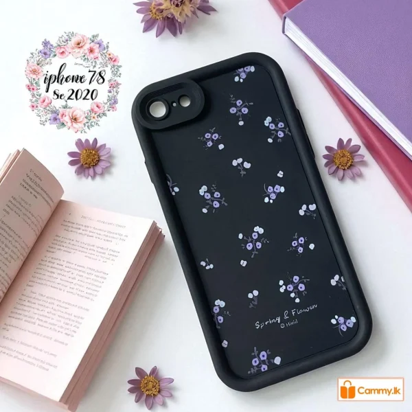 iPhone 7/ 8/ SE2/ SE3 Back Cover- Fashion Aesthetic Rose Floral Case For Girls Flower Cute Design Black Silicone Phone Case - Image 4
