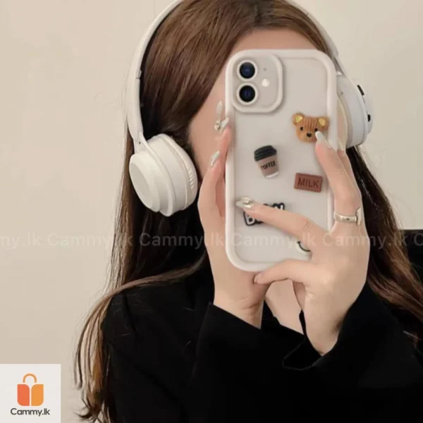 Cute 3D Bear Coffee Cartoon Case (White) - For iPhone 15 14 13 12 11 Pro Max X Xs SE2 7 8 Plus Back Cover For Girls Cute Design Silicone Phone Case - Image 2