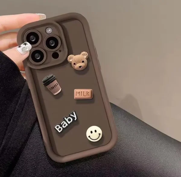 Cute 3D Bear Coffee Cartoon Case (Brown) - For iPhone 15 14 13 12 11 Pro Max X Xs SE2 7 8 Plus Back Cover For Girls Cute Design Silicone Phone Case