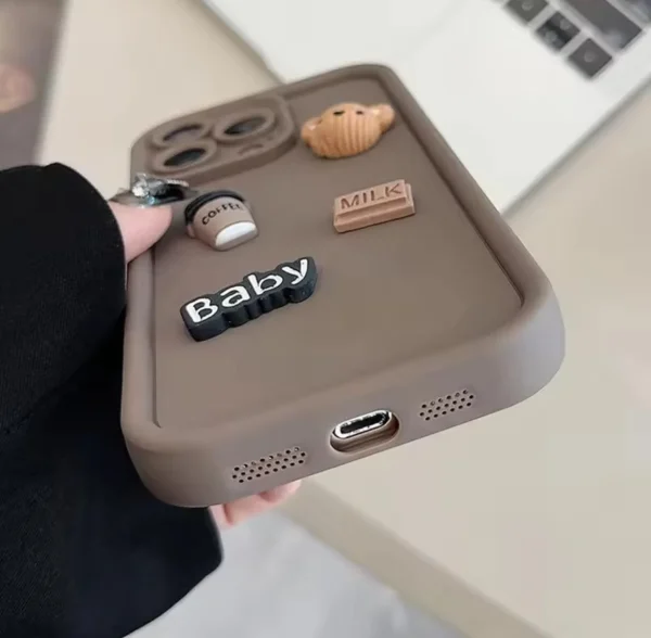 Cute 3D Bear Coffee Cartoon Case (Brown) - For iPhone 15 14 13 12 11 Pro Max X Xs SE2 7 8 Plus Back Cover For Girls Cute Design Silicone Phone Case - Image 3