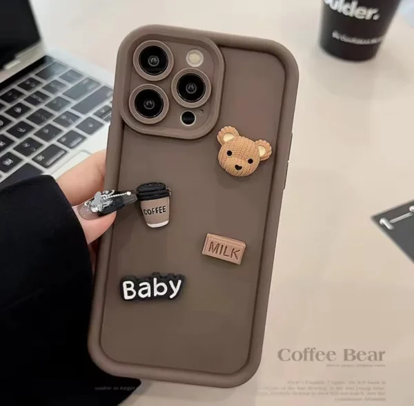 Cute 3D Bear Coffee Cartoon Case (Brown) - For iPhone 15 14 13 12 11 Pro Max X Xs SE2 7 8 Plus Back Cover For Girls Cute Design Silicone Phone Case - Image 4
