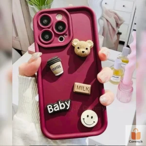 Cute 3D Bear Coffee Cartoon Case (Maroon) - For iPhone 15 14 13 12 11 Pro Max X Xs SE2 7 8 Plus Back Cover For Girls Cute Design Silicone Phone Case
