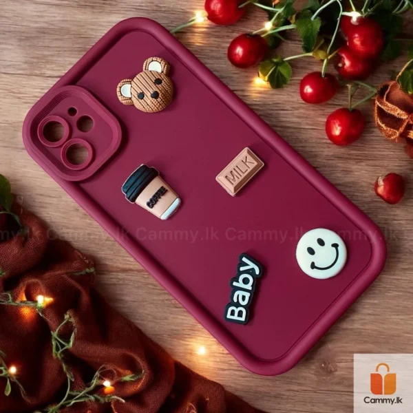 Cute 3D Bear Coffee Cartoon Case (Maroon) - For iPhone 15 14 13 12 11 Pro Max X Xs SE2 7 8 Plus Back Cover For Girls Cute Design Silicone Phone Case - Image 4