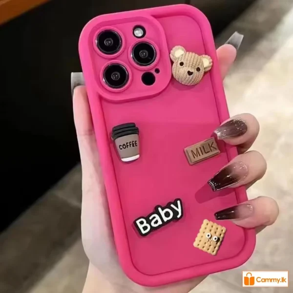 iPhone 11 Pro Back Cover- Cute 3D Bear Coffee Cartoon Case (Hot Pink) For Girls Cute Design Silicone Phone Case - Image 4