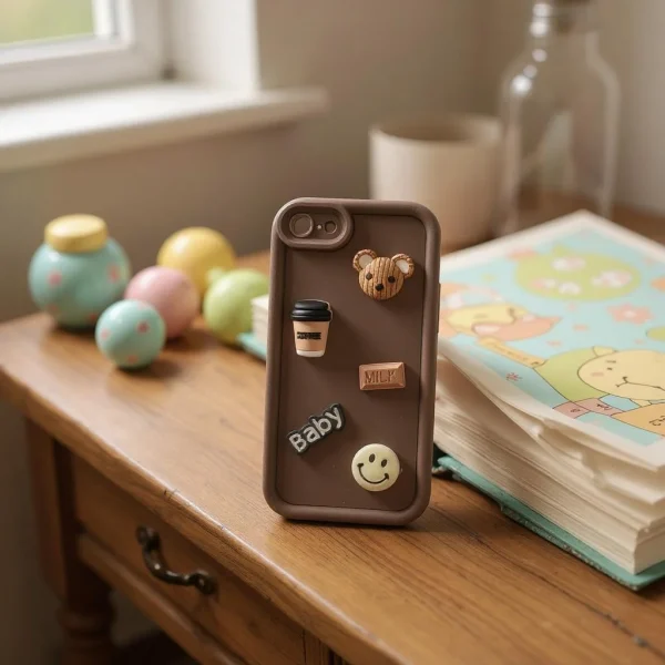 iPhone 7/ 8/ SE2/ SE3 Back Cover- Cute 3D Bear Coffee Cartoon Case For Girls Cute Design Brown Silicone Phone Case - Image 3