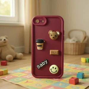 iPhone 7/ 8/ SE2/ SE3 Back Cover- Cute 3D Bear Coffee Cartoon Case For Girls Cute Design Maroon Silicone Phone Case