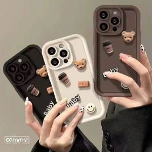 Solid 3D Bear Cartoon Cute Case For iPhone 16 15 14 13 12 11 Pro Max Mini X Xs SE2 7 8 Plus Back Cover