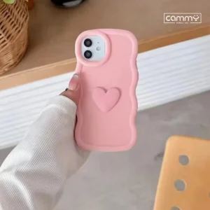 Stylist 3D Heart Soft Silicone Case For iPhone 16 15 14 13 12 11 Pro Max Mini X Xs 6 6s SE2 7 8 Plus Back Cover - Light Pink Cute Wavy Edition For Girls
