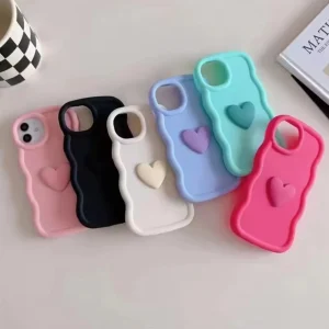 Stylist 3D Heart Soft Silicone Case For iPhone 16 15 14 13 12 11 Pro Max Mini X Xs 6 6s SE2 7 8 Plus Back Cover - Cute Wavy Edition For Girls