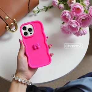 Stylist 3D Mini Bow Soft Silicone Case For iPhone 16 15 14 13 12 11 Pro Max Mini X Xs 6 6s SE2 7 8 Plus Back Cover - Hot Pink Cute Wavy Edition For Girls