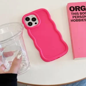 Wave Side Liquid Hot Pink Silicone Phone Case For iPhone 16 15 14 13 12 11 Pro Max X Xs SE2 7 8 Plus Back Cover