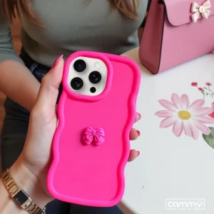 Stylist Wave Mini Bow Soft Silicone Case For 13/ 14 - Hot Pink