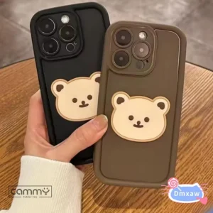 Cute Bear Silicone Phone Case For iPhone 16 15 14 13 12 11 Pro Max X Xs SE2 7 8 Plus Back Cover Shockproof Soft Matte Stylish Teddy Bear Cover with Camera Protection Case For Girls