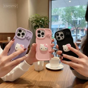 Stylist Hello Kitty Wave Silicone Case For iPhone 16 15 14 13 12 11 Pro Max Mini X Xs 6 6s SE2 7 8 Plus Back Cover - Cute Wavy Edition For Girls