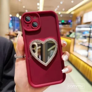 Stylist Heart Mirror Silicone Case For iPhone 16 15 14 13 12 11 Pro Max Mini X Xs 6 6s SE2 7 8 Plus Back Cover - Cute Wavy Edition For Girls