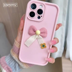 Stylist Cloth Bow Silicone Case For iPhone 16 15 14 13 12 11 Pro Max Mini X Xs SE2 7 8 Plus Back Cover - Cute Wavy Edition For Girls
