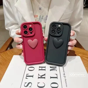Stylist 3D Solid Heart Silicone Case For iPhone 16 15 14 13 12 11 Pro Max Mini X Xs SE2 7 8 Plus Back Cover - Cute Back cover For Girls