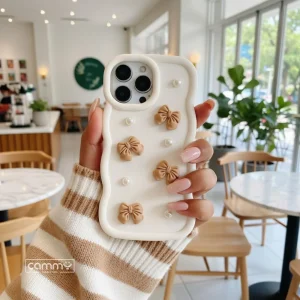 Wave Mini Bow pearl Silicone Case For iPhone 16 15 14 13 12 11 Pro Max Mini X Xs SE2 7 8 Plus Back Cover - Cute Wavy Edition For Girls