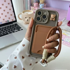CH Boba with Strap Silicone Case For iPhone 16 15 14 13 12 11 Pro Max Mini X Xs SE2 7 8 Plus Back Cover - Cute Edition For Girls