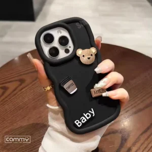 Wave 3D Bear Silicone Case For iPhone 16 15 14 13 12 11 Pro Max X Xs SE2 7 8 Plus Back Cover - Cute Wavy Edition For Girls