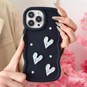 Shine Heart Silicone Case For iPhone 16 15 14 13 12 11 Pro Max Mini X Xs SE2 7 8 Plus Back Cover - Cute Wavy Edition For Girls