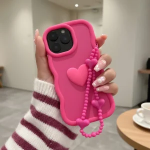 Wave heart with charm Silicone Case For iPhone 16 15 14 13 12 11 Pro Max Mini X Xs SE2 7 8 Plus Back Cover - Cute Wavy Edition For Girls