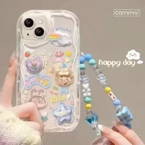 Happy Day with charm Cute 3D Silicone Case For iPhone 16 15 14 13 12 11 Pro Max X Xs SE2 7 8 Plus Back Cover - Cute Case For Girls